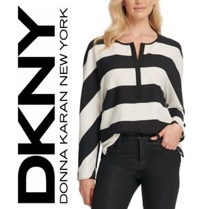🌷Dkny Striped Split Neck Top